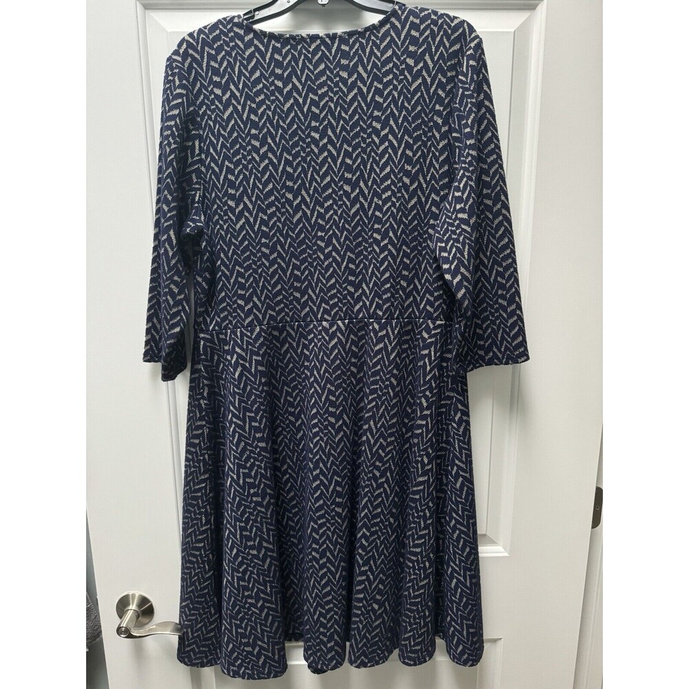 Leota Women's Katherine‎ Knit Jacquard Dress Blue Size 1X Blue & Gold